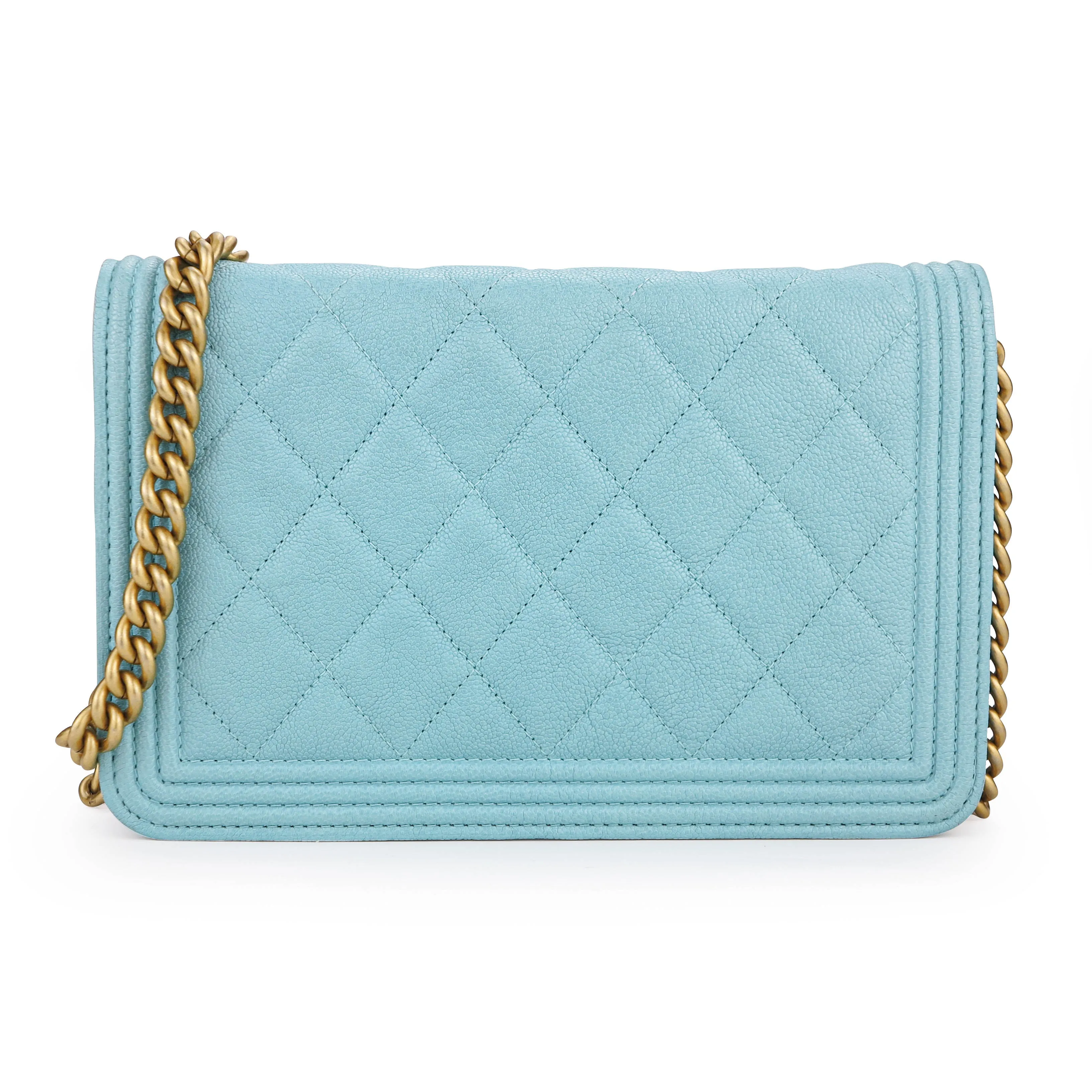 Le Boy Wallet On Chain WOC in Tiffany Blue Caviar