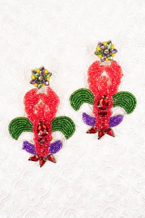 Let The Good Times Boil Mud Bug Seed Bead Earrings