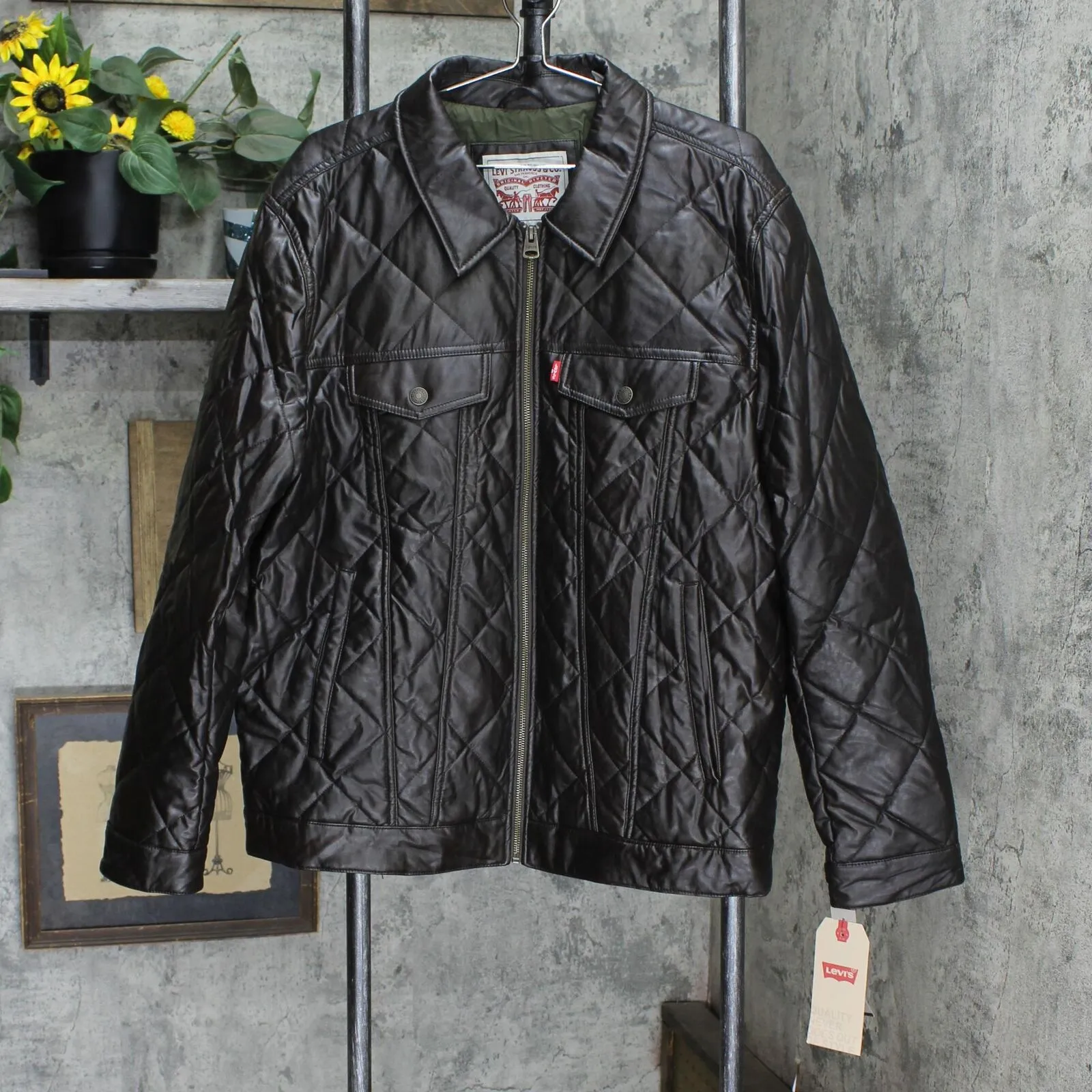 Levi's Men's Faux Leather Quilted Trucker Jacket
