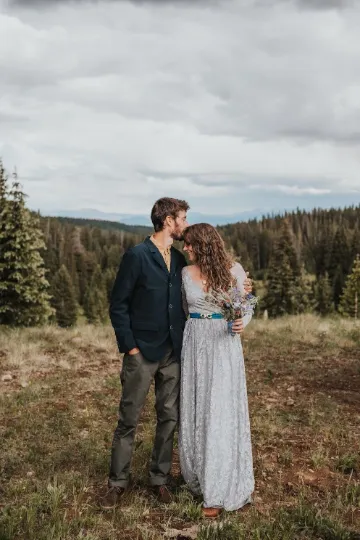 Light Gray off the shoulder wrap wedding dress with pockets #1306