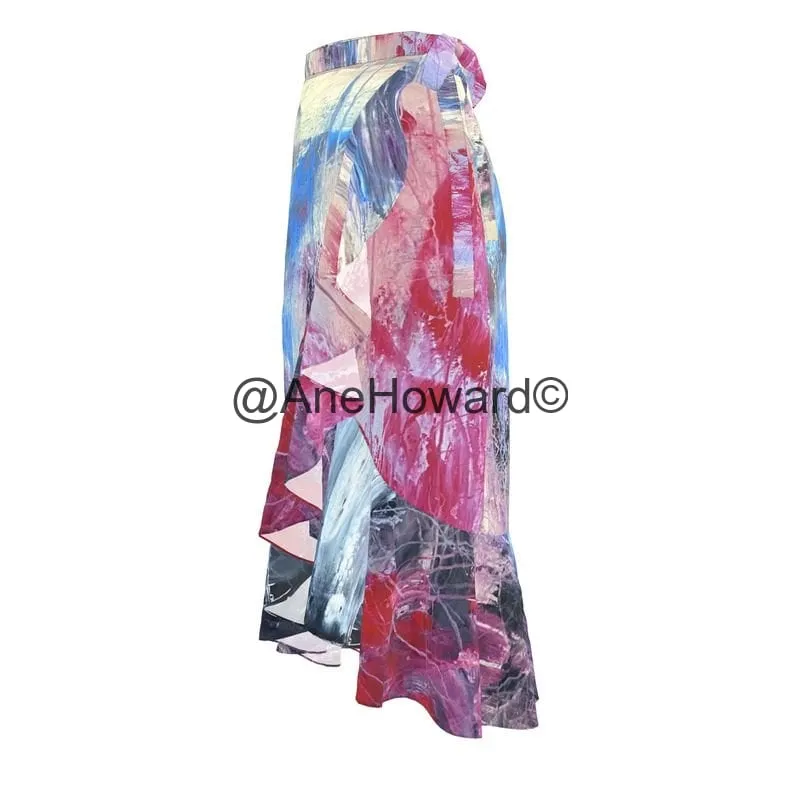Long Flounce Skirt Abstract Sailing