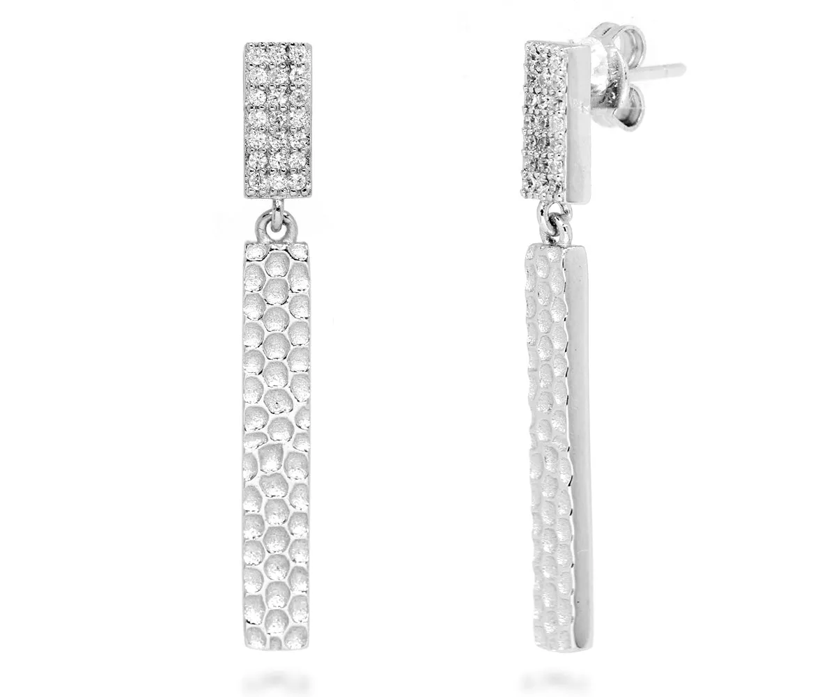 Long Rectangle Hammered Crystal Earrings