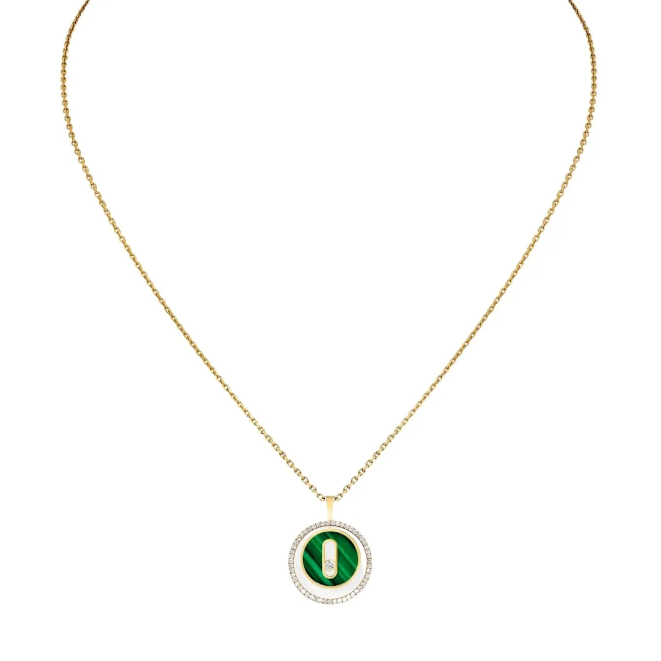 Lucky Move 18K Yellow Gold Malachite Petite Model Diamond Necklace