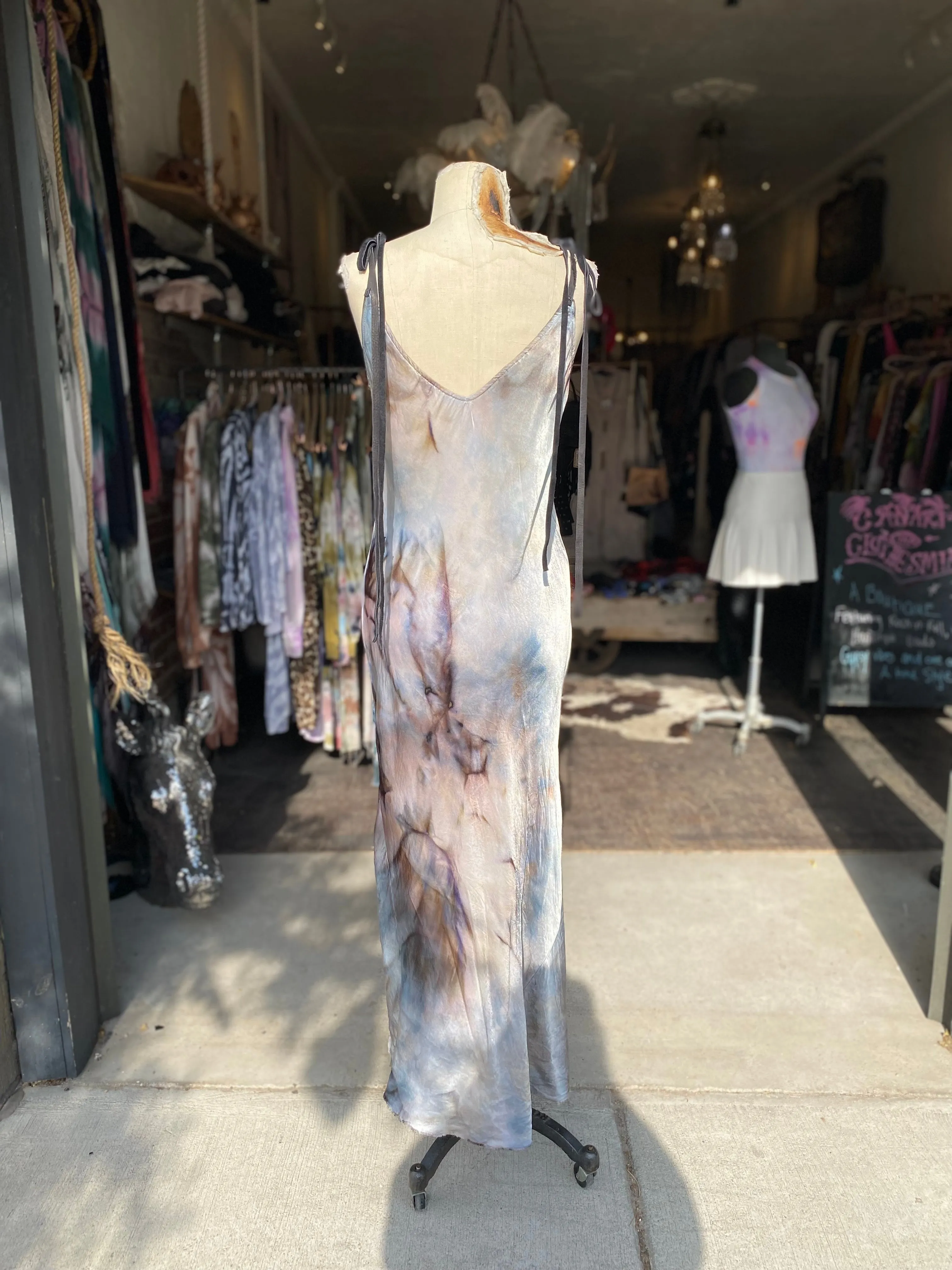 Marbled & Leather Slip Dress