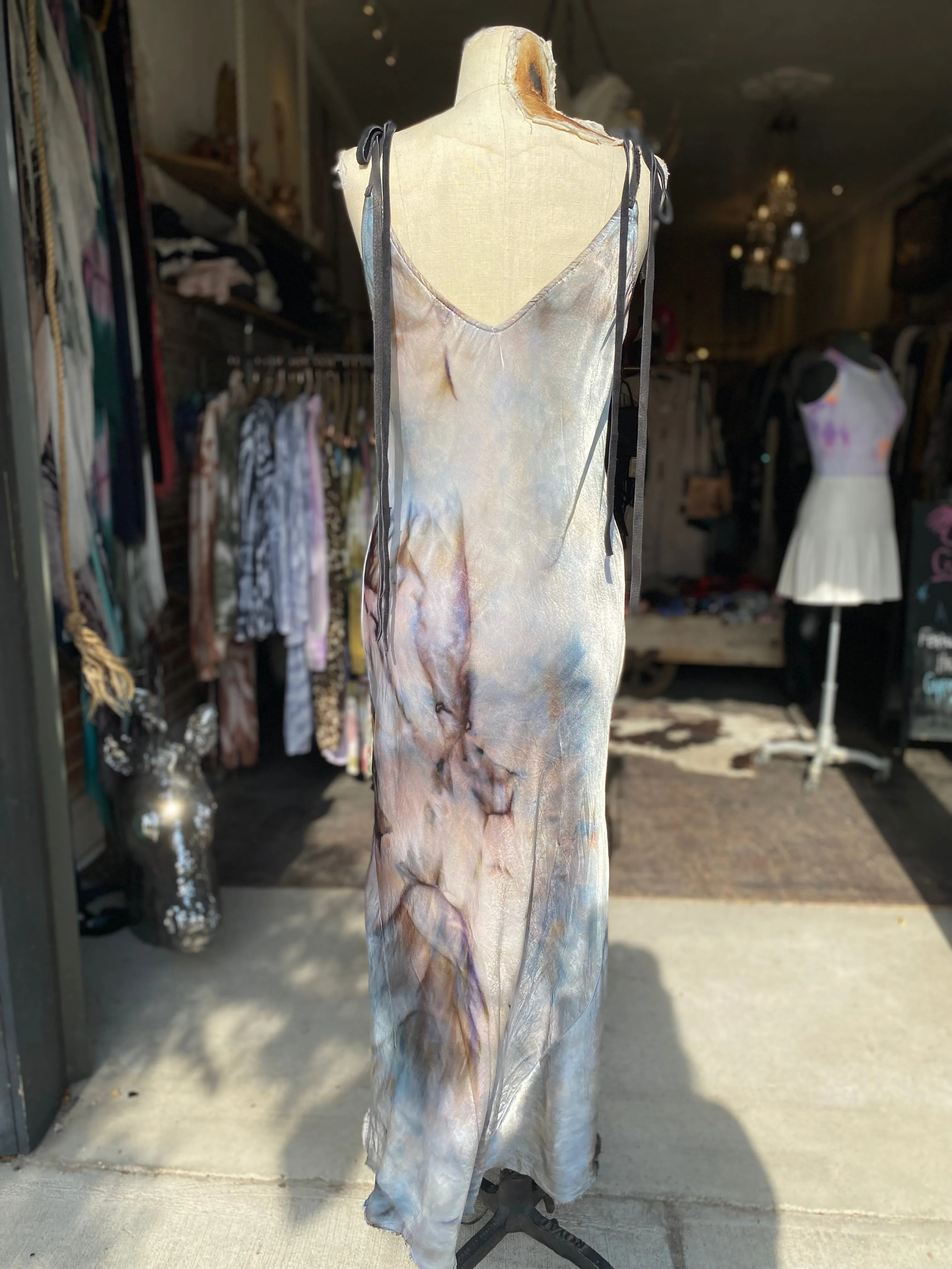 Marbled & Leather Slip Dress