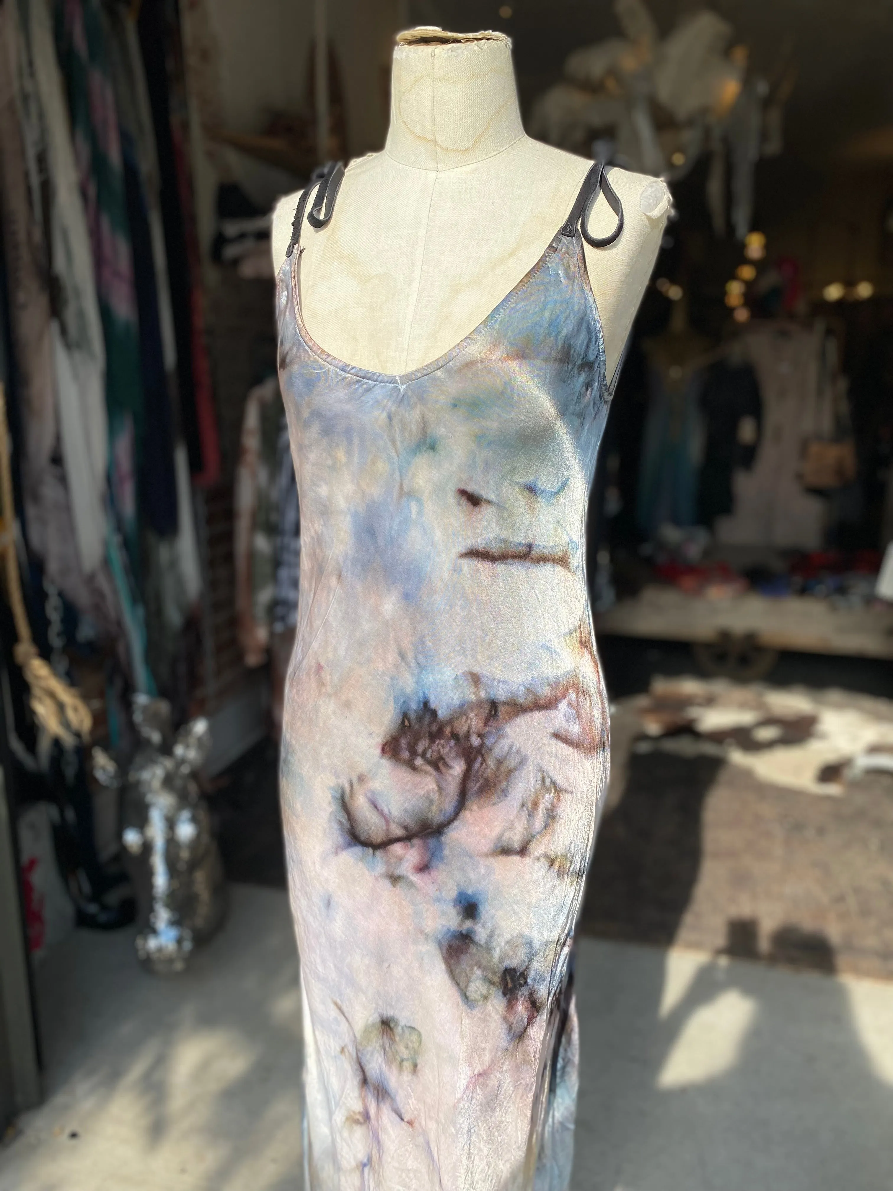 Marbled & Leather Slip Dress