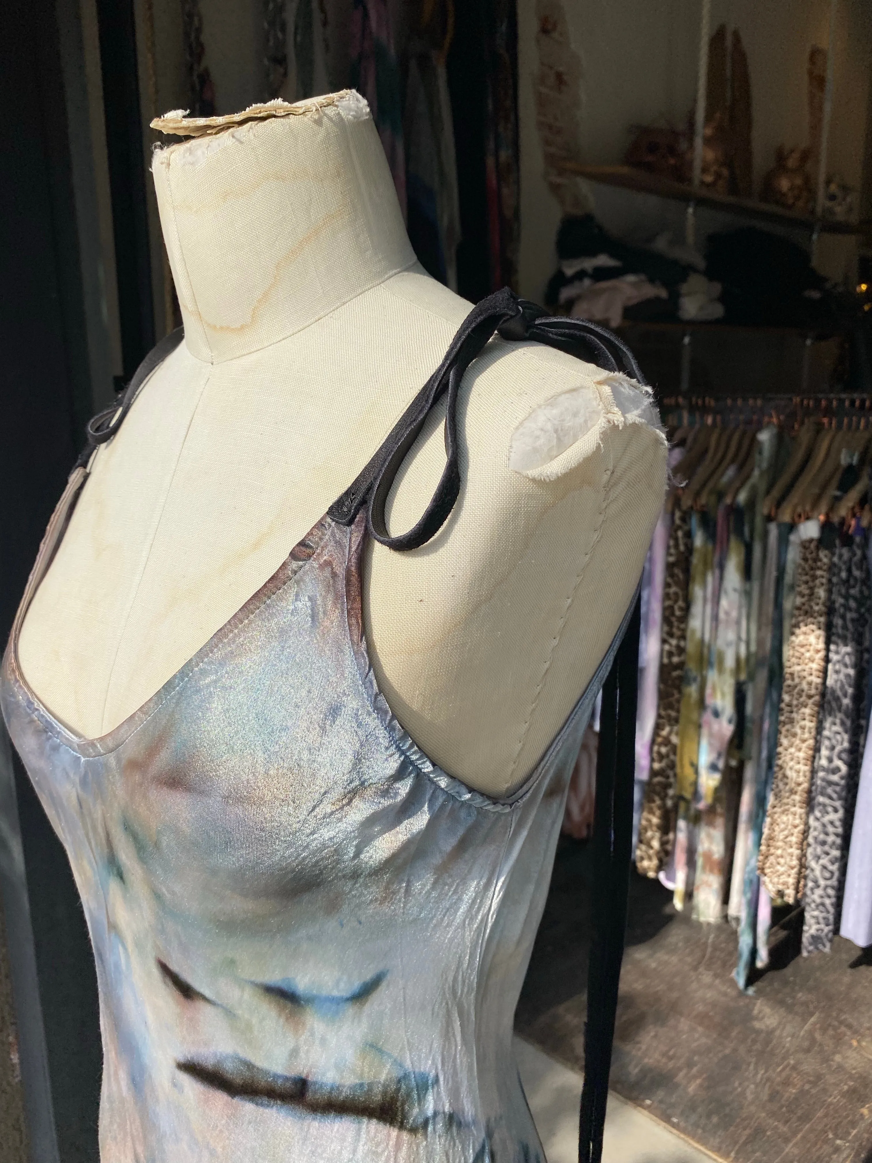 Marbled & Leather Slip Dress