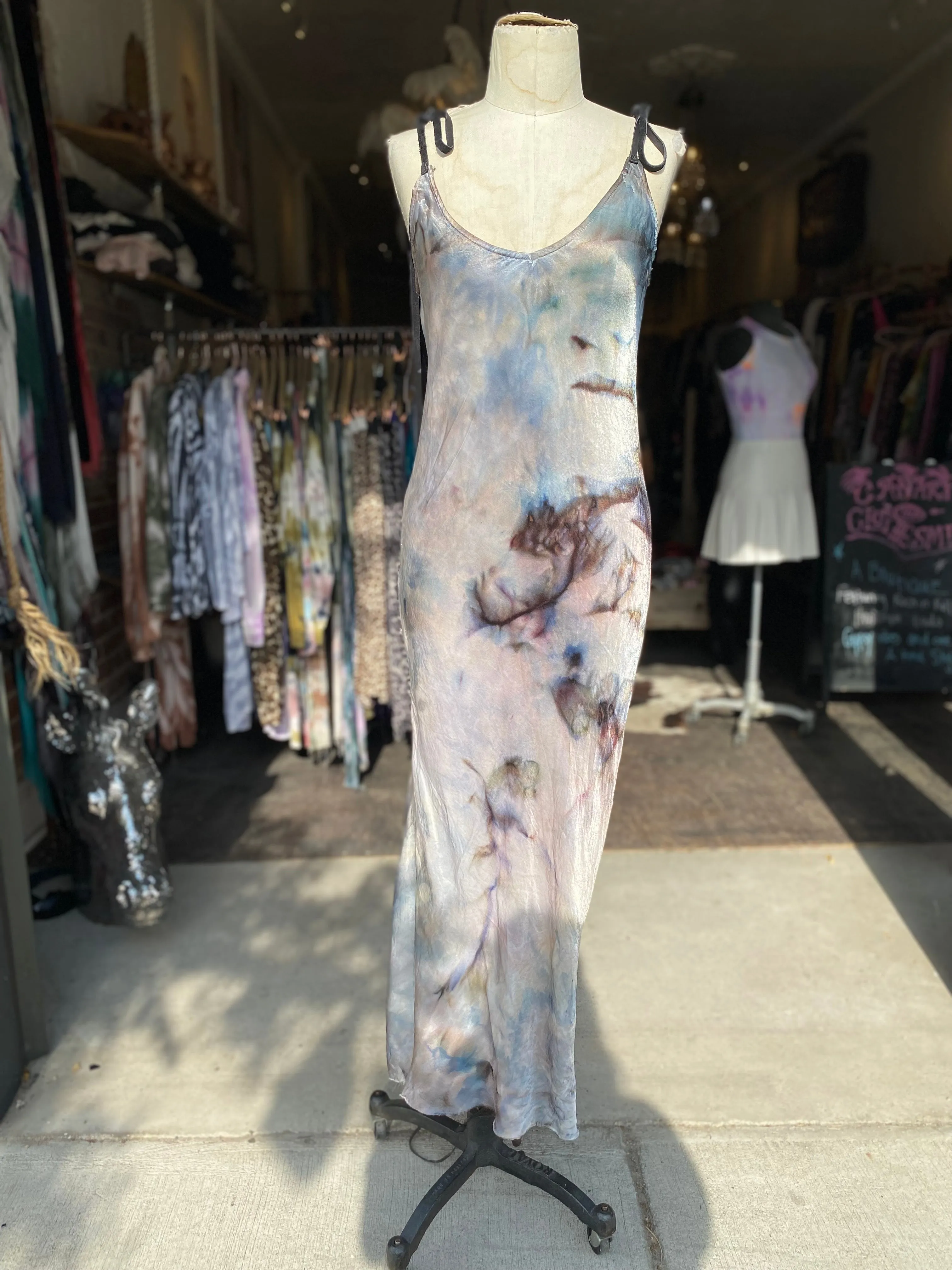 Marbled & Leather Slip Dress