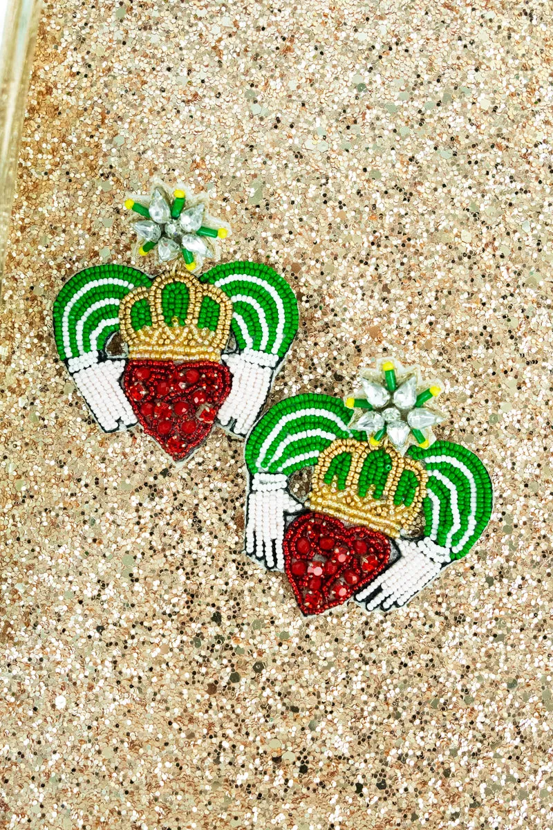 Mardi Gras King Crown Seed Bead Earrings