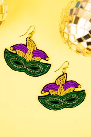 Mardi Gras Mask Crystal Seed Bead Earrings