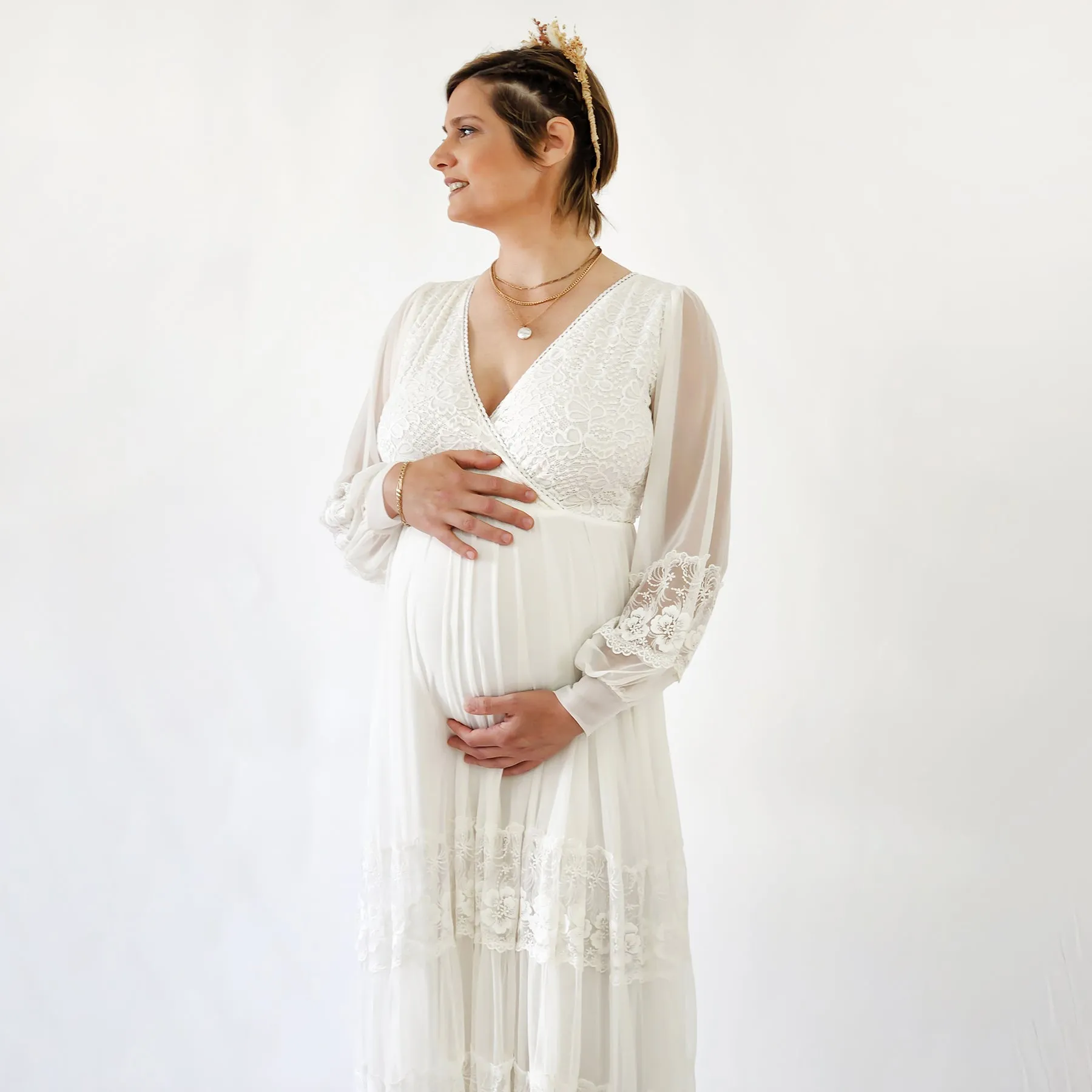 Maternity Chiffon & Lace Dress #7005