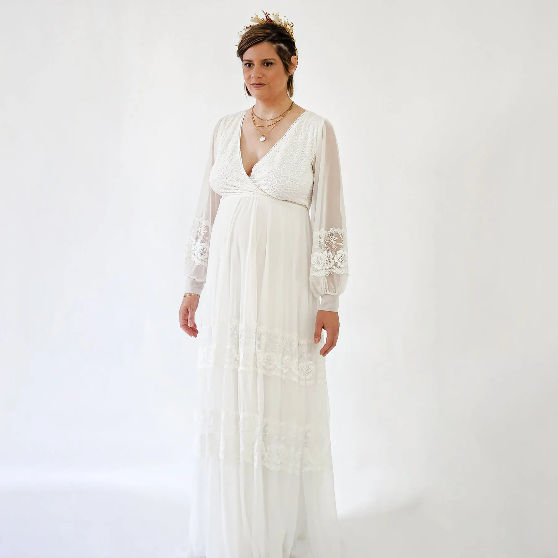 Maternity Chiffon & Lace Dress #7005