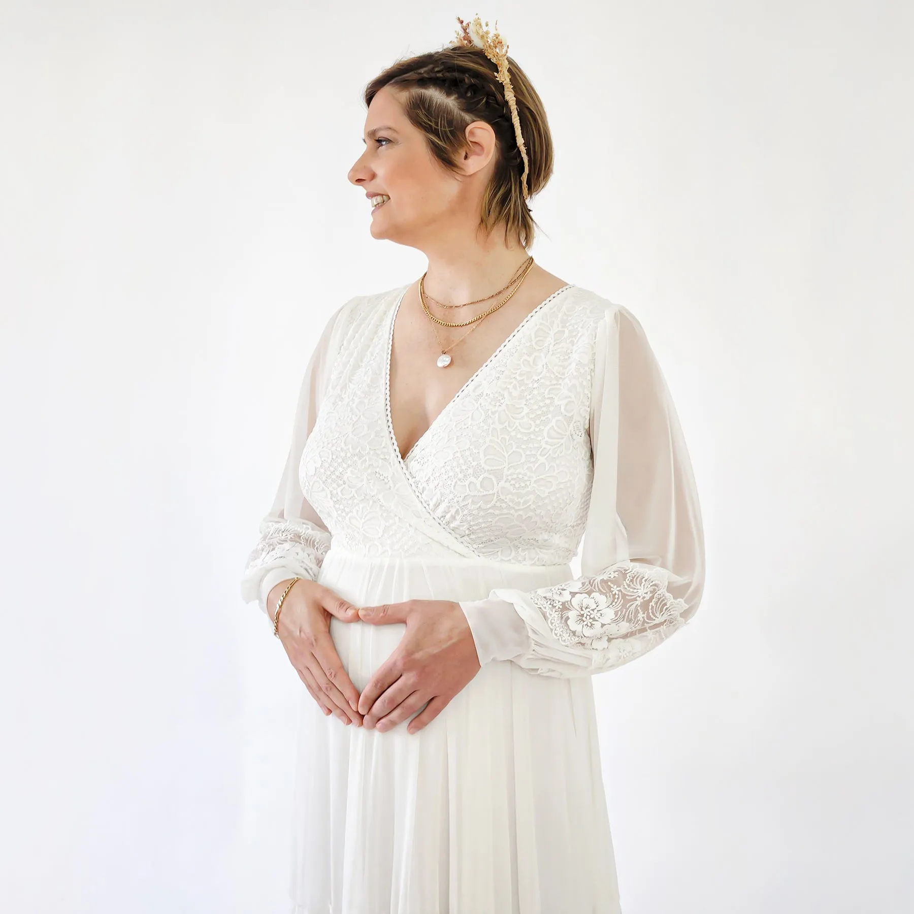 Maternity Chiffon & Lace Dress #7005