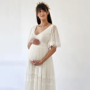 Maternity Romantic Chiffon Wedding dress, Vintage Butterfly Sleeves #7022