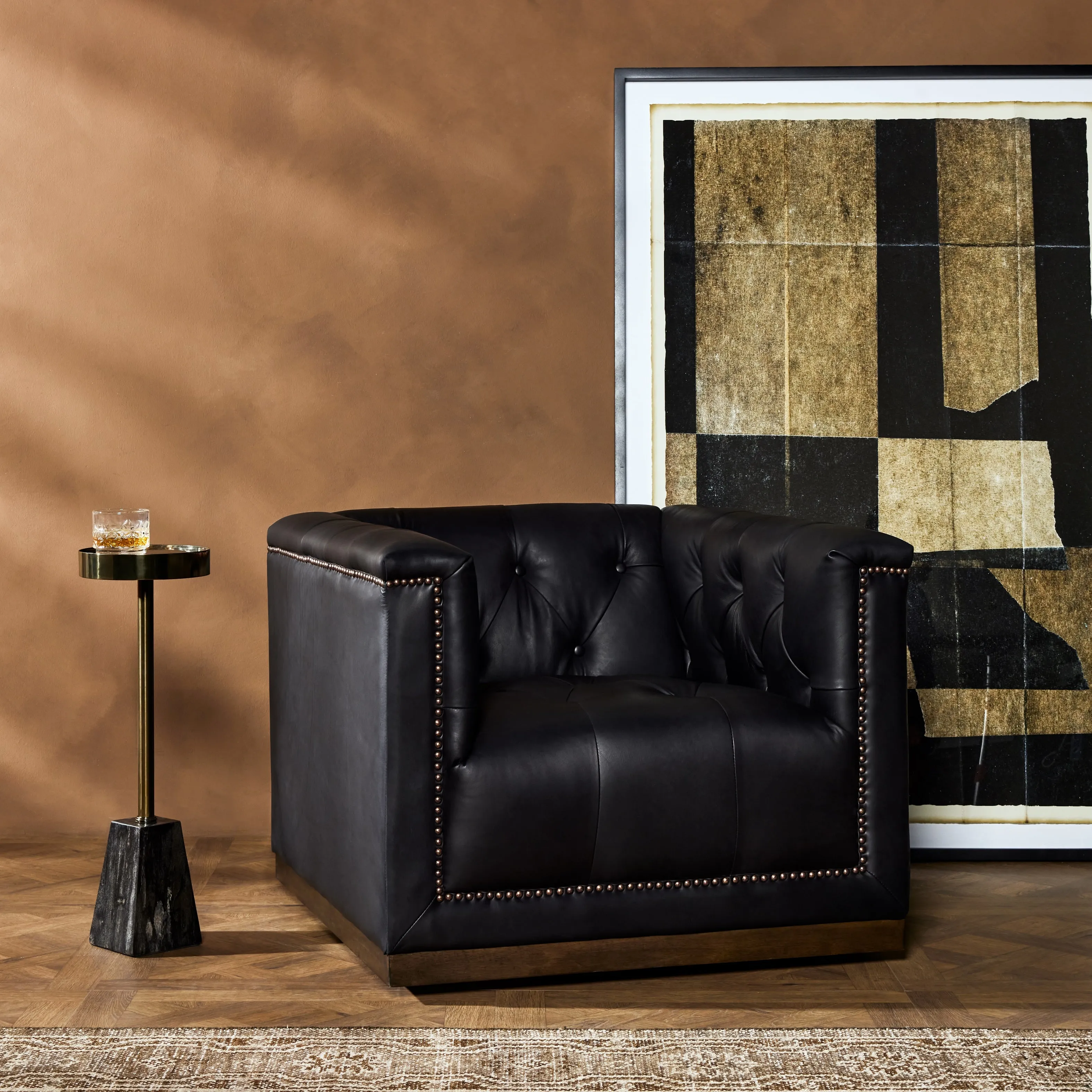 Maxx Leather Swivel Chair - Heirloom Black