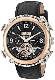 Men's Classic Stainless Steel Automatic Watch with Black Faux Leather Band