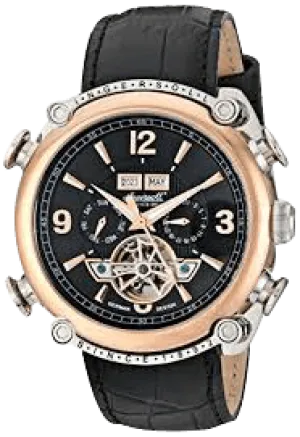 Men's Classic Stainless Steel Automatic Watch with Black Faux Leather Band