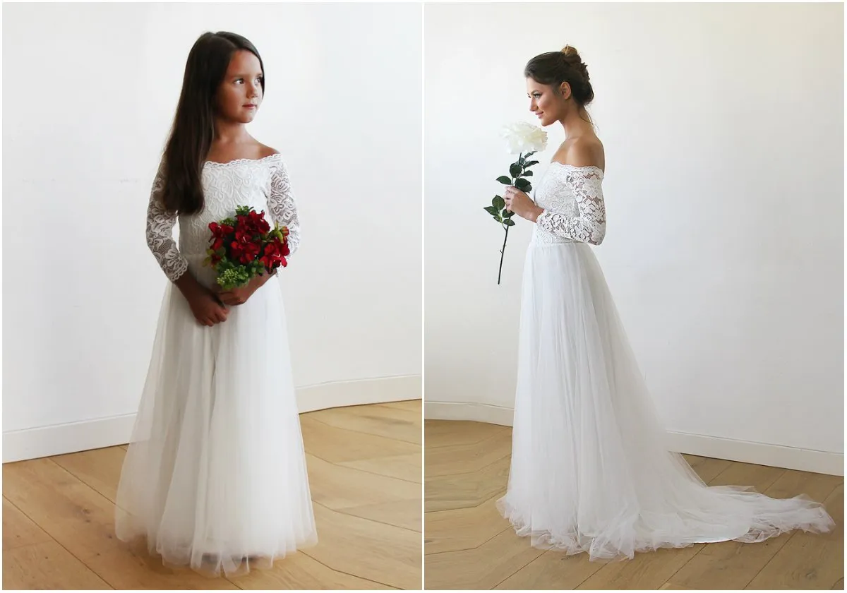 Mini Me Collection Ivory Wedding Train Dress   #1162