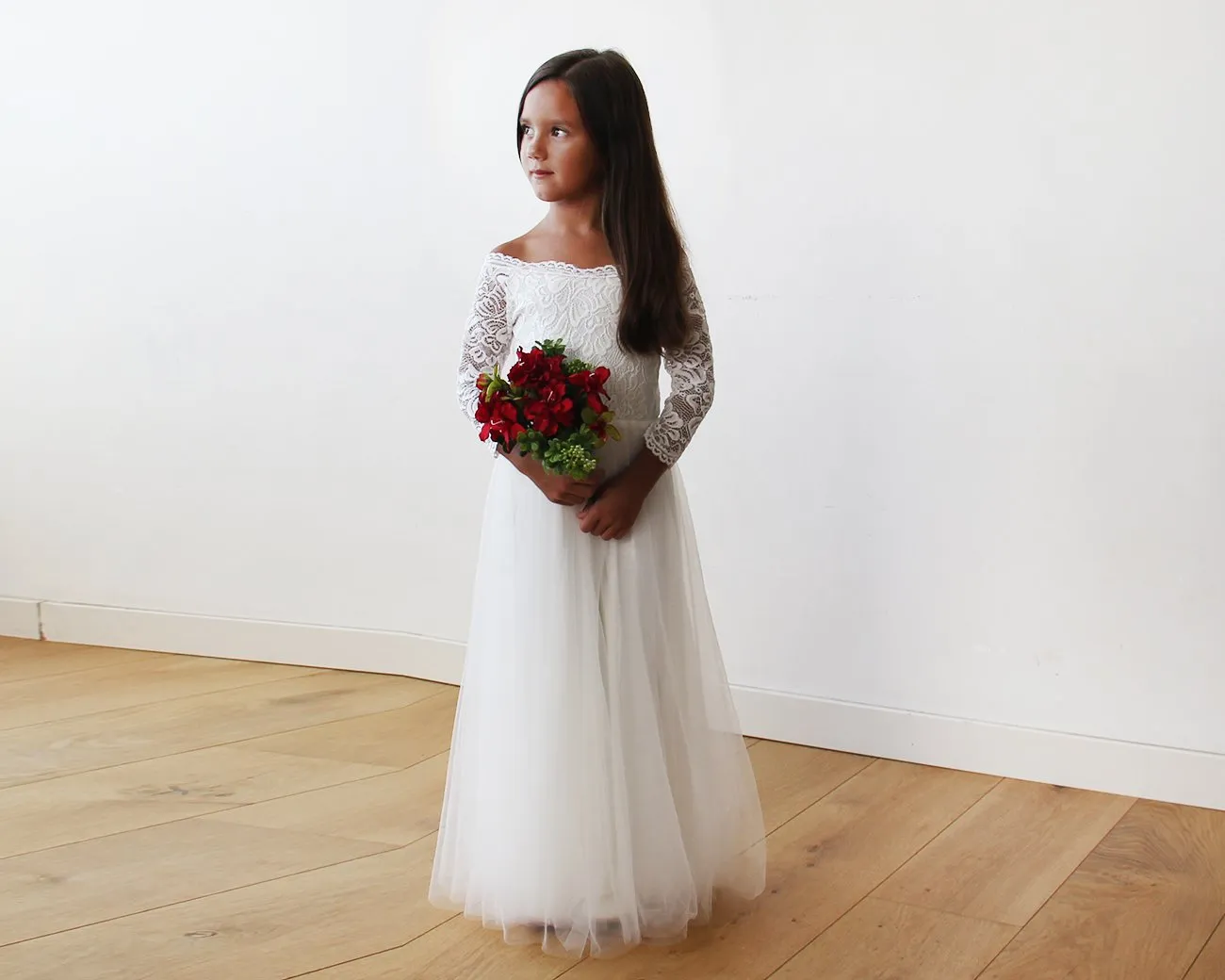 Mini Me Collection Ivory Wedding Train Dress   #1162
