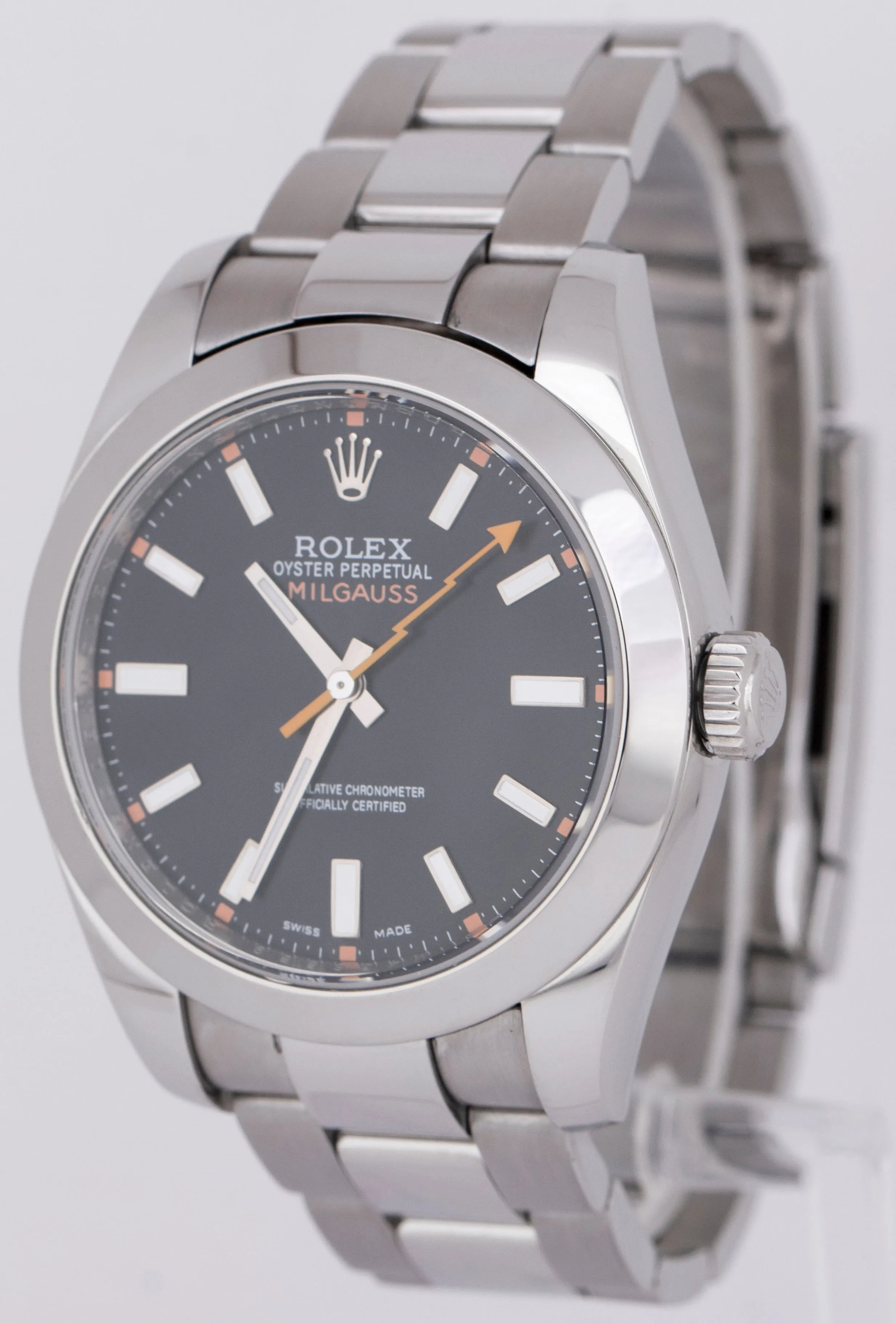 MINT Rolex Milgauss Black Orange Stainless Steel 40mm Automatic Watch 116400