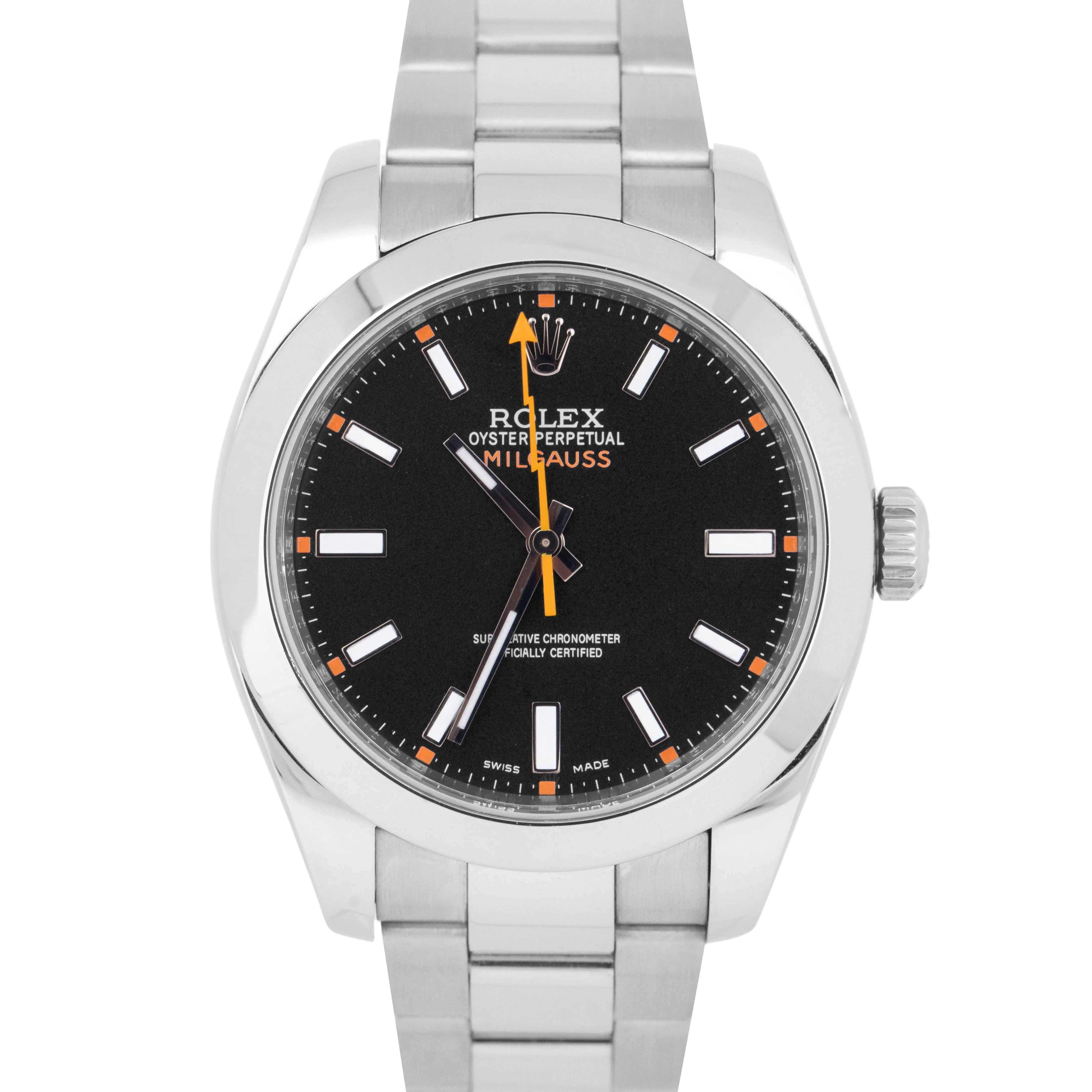 MINT Rolex Milgauss Black Orange Stainless Steel 40mm Automatic Watch 116400