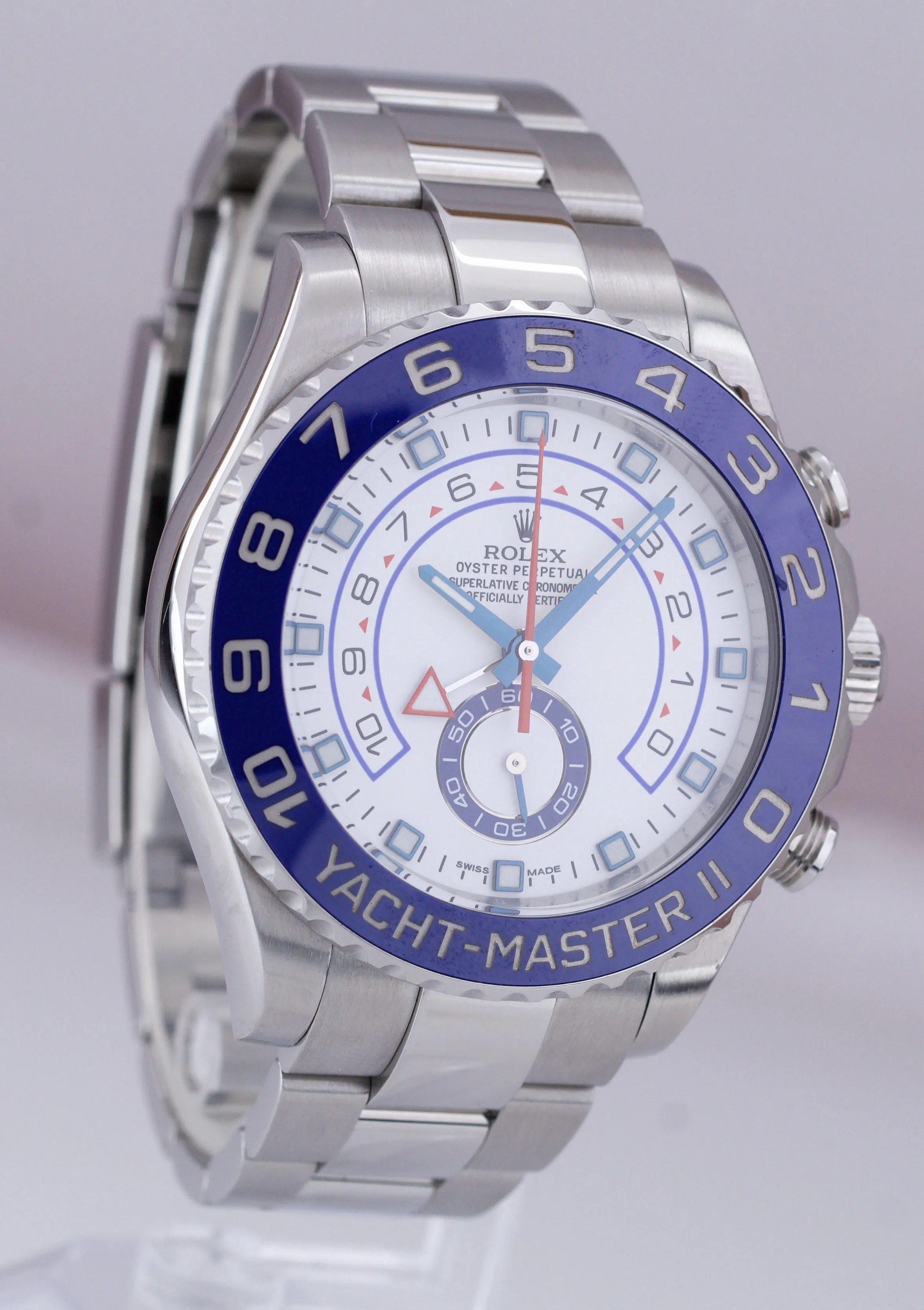 MINT Rolex Yacht-Master II PAPERS 44mm BLUE HANDS Steel White 116680 Watch B P