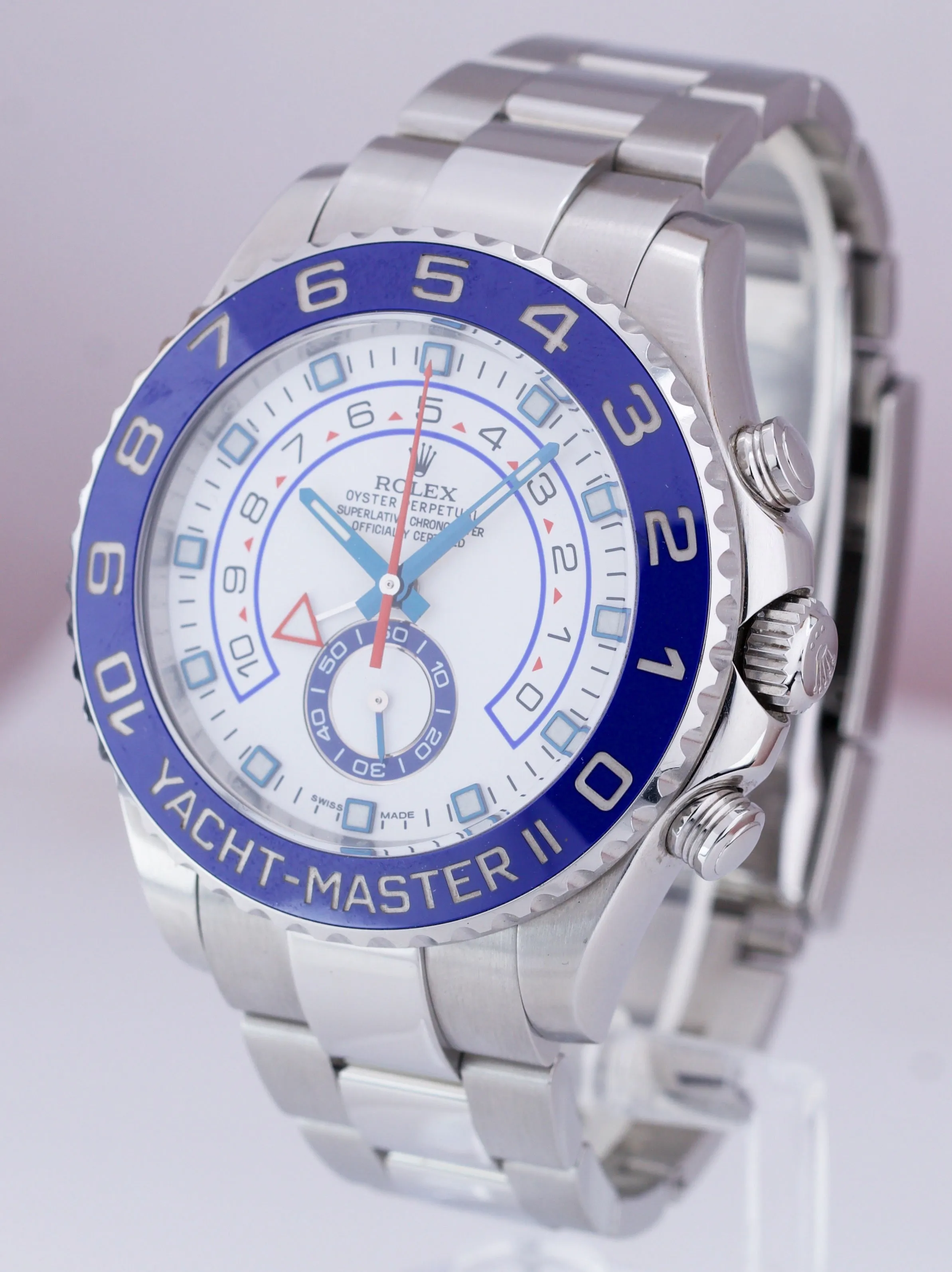 MINT Rolex Yacht-Master II PAPERS 44mm BLUE HANDS Steel White 116680 Watch B P