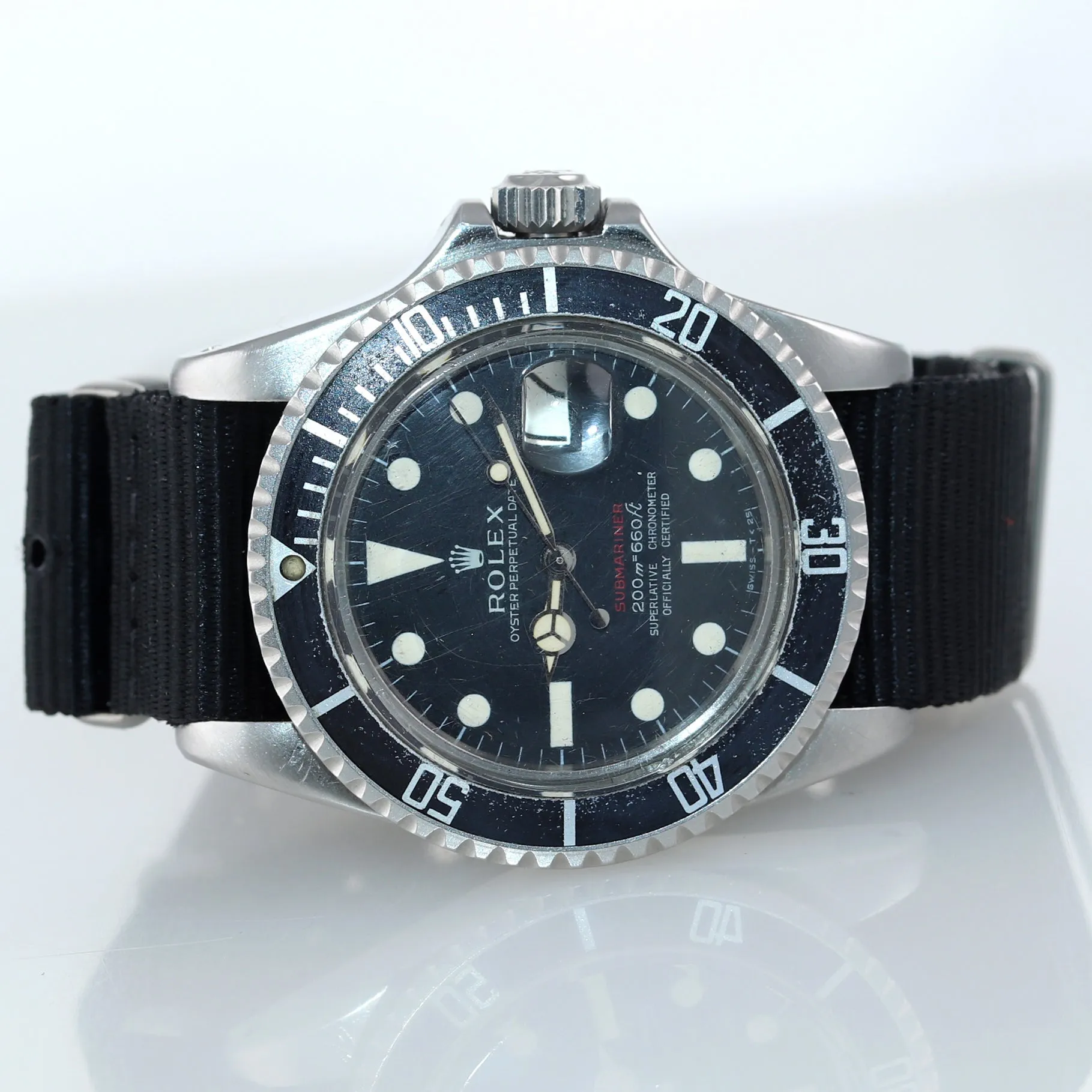 MK1 Rolex 1680 Red Submariner Meters First Steel 40mm Nato Matte Black Dial Watc