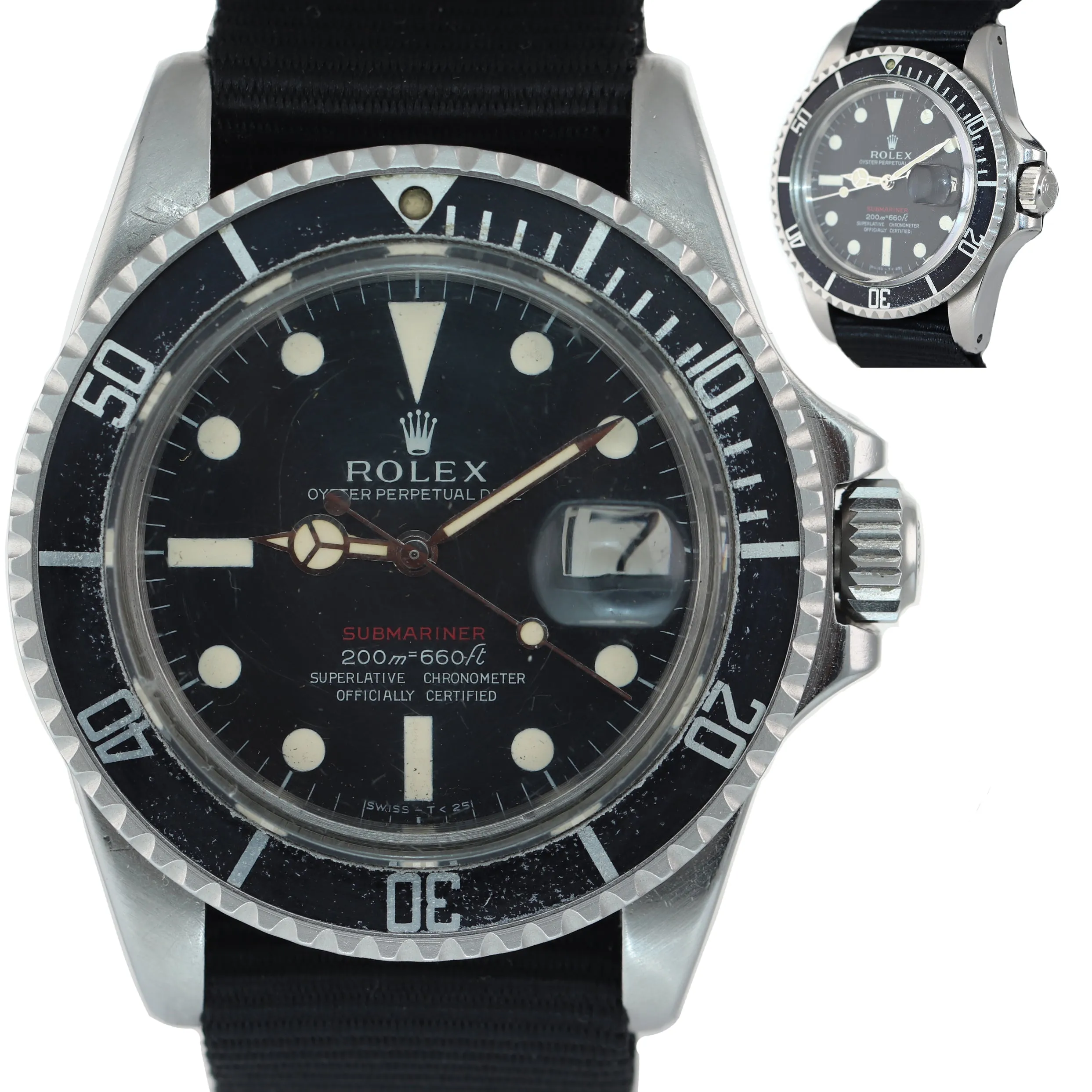 MK1 Rolex 1680 Red Submariner Meters First Steel 40mm Nato Matte Black Dial Watc