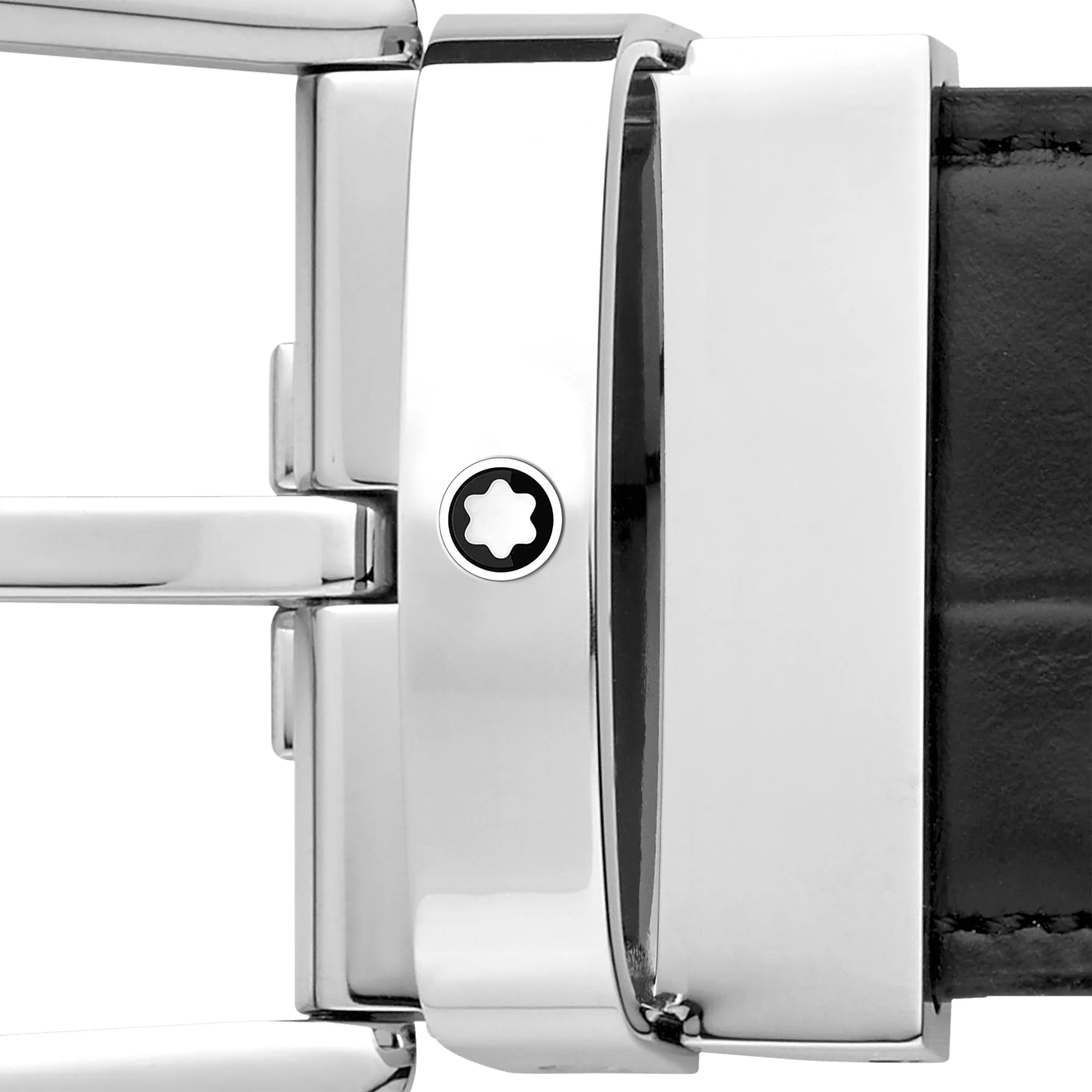 Montblanc 35mm belt Reverse black iron buckle smooth and printed black leather 130016