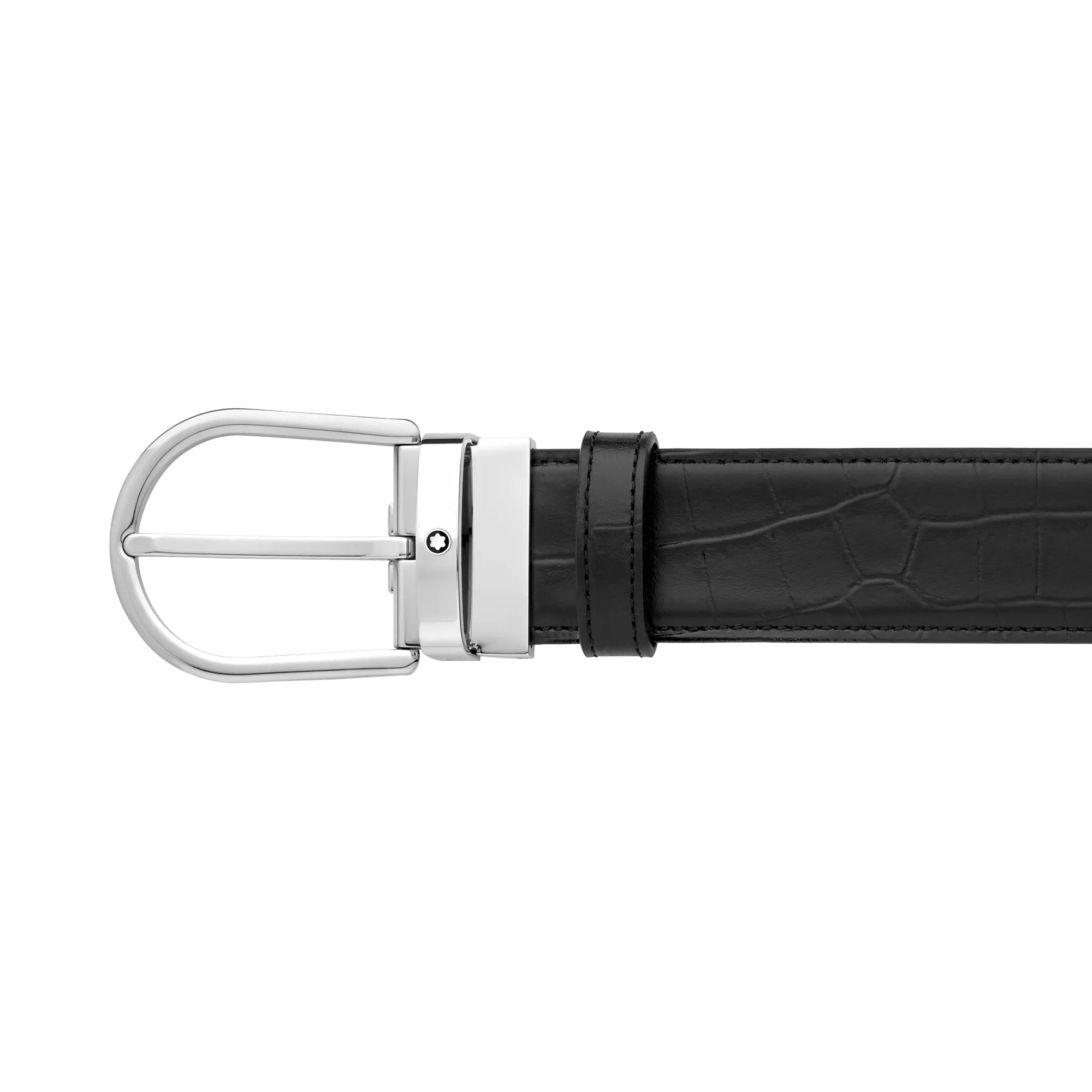 Montblanc 35mm belt Reverse black iron buckle smooth and printed black leather 130016