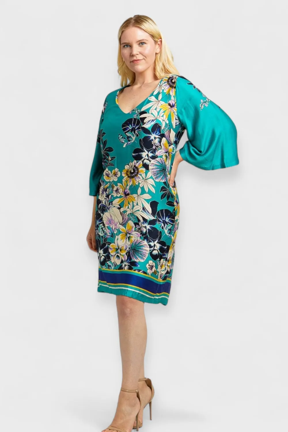 Napoli Turquoise Floral Satin Dress