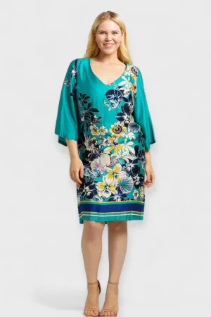 Napoli Turquoise Floral Satin Dress