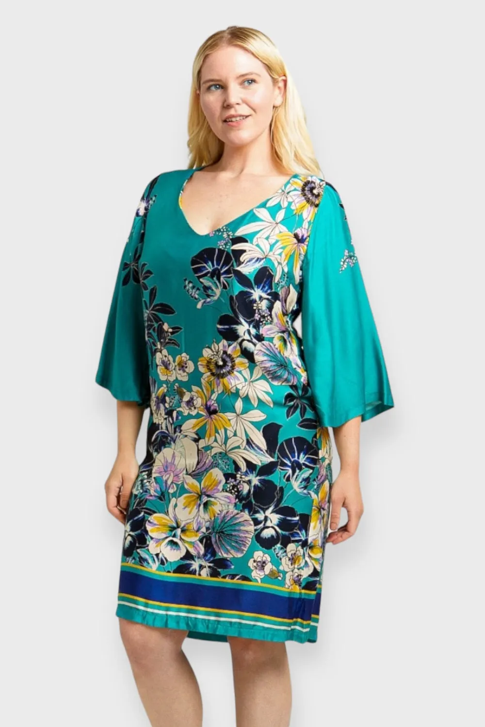 Napoli Turquoise Floral Satin Dress