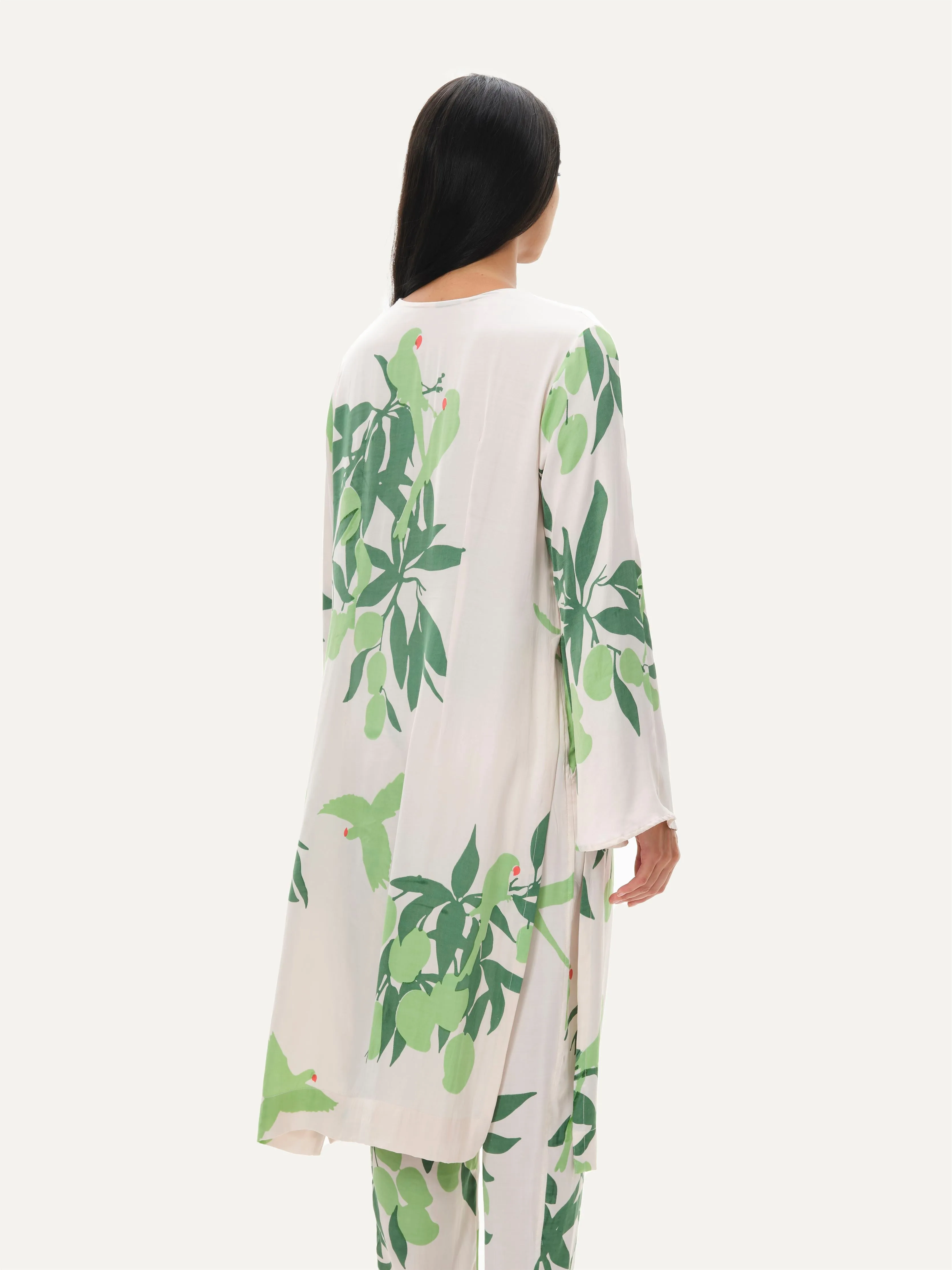 Naushad Ali   I   V-neck tunic Mangoes & Parrots Signature Spring Summer 2025 Soft Pink Cotton satin NA SS24 W03T