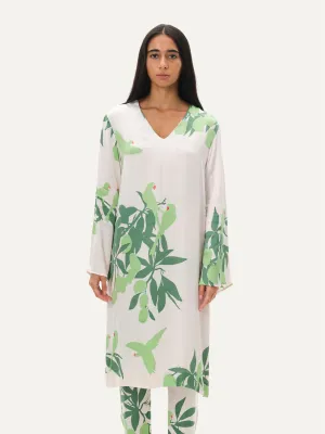 Naushad Ali   I   V-neck tunic Mangoes & Parrots Signature Spring Summer 2025 Soft Pink Cotton satin NA SS24 W03T