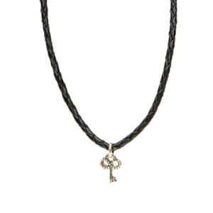 Necklace Leather Braided - Black, S (16-18inch/41-46cm)