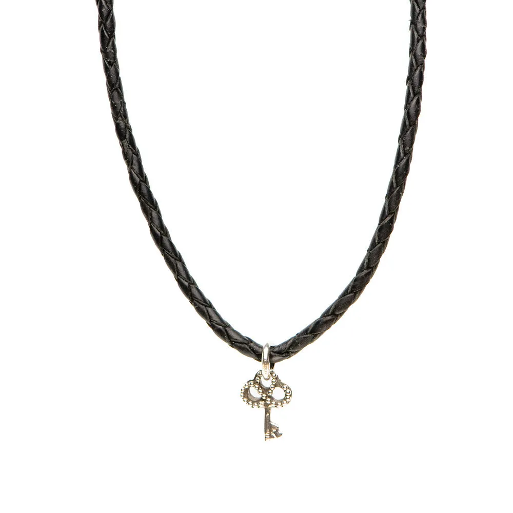Necklace Leather Braided - Black, S (16-18inch/41-46cm)