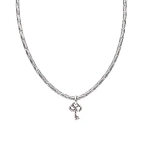Necklace Leather Braided - Silver, M (24-26inch/61-66cm)