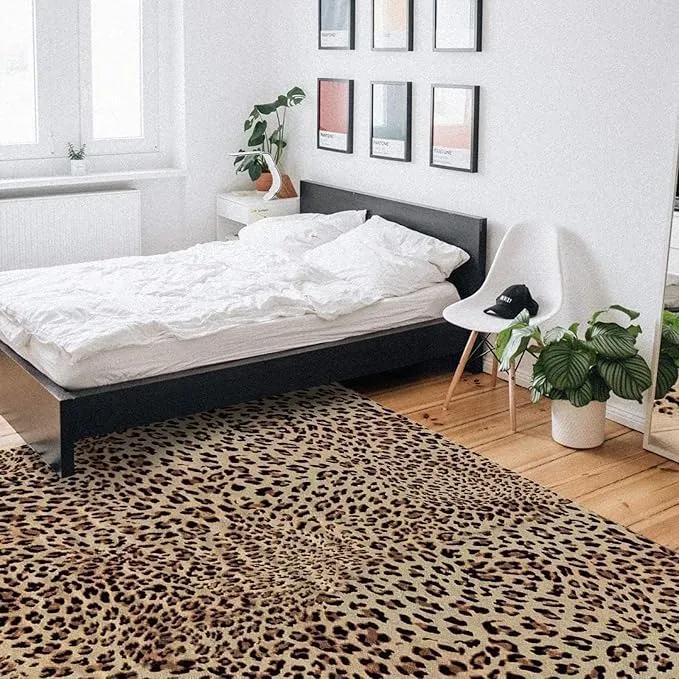 New Leopard Print Cheetah Art Area Rugs, Fashion Leopard Pattern Soft Washable Indoor Non-Slip Rug for Room Sofa Living Room Mat Bedroom Home Decor Floor Mat 4 Ft X 6Ft