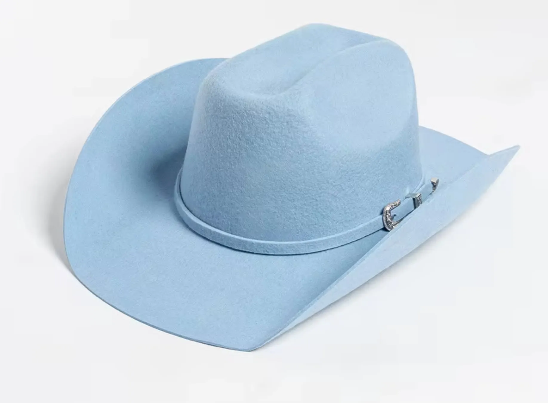 New Retails for $80 Unisex High Quality Designer Fashion 100% Wool Cowboy Solid Color Felt Western Hat, Blue