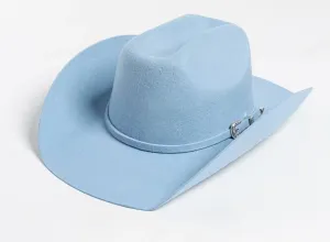 New Retails for $80 Unisex High Quality Designer Fashion 100% Wool Cowboy Solid Color Felt Western Hat, Blue