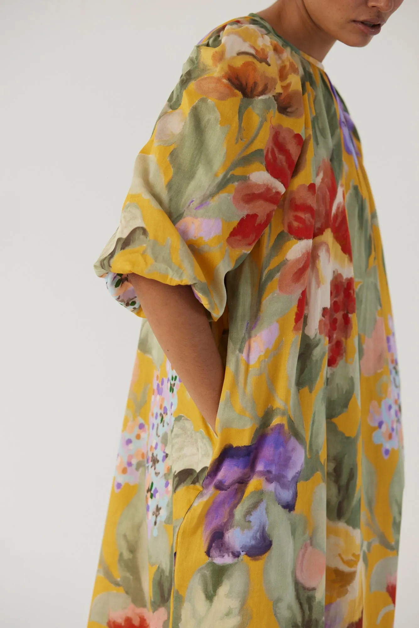 New Season Fall 24/Summer 25-Dress Cotton Satin Allora Midi Yellow-YAMBB33-Fashion Edit Yam