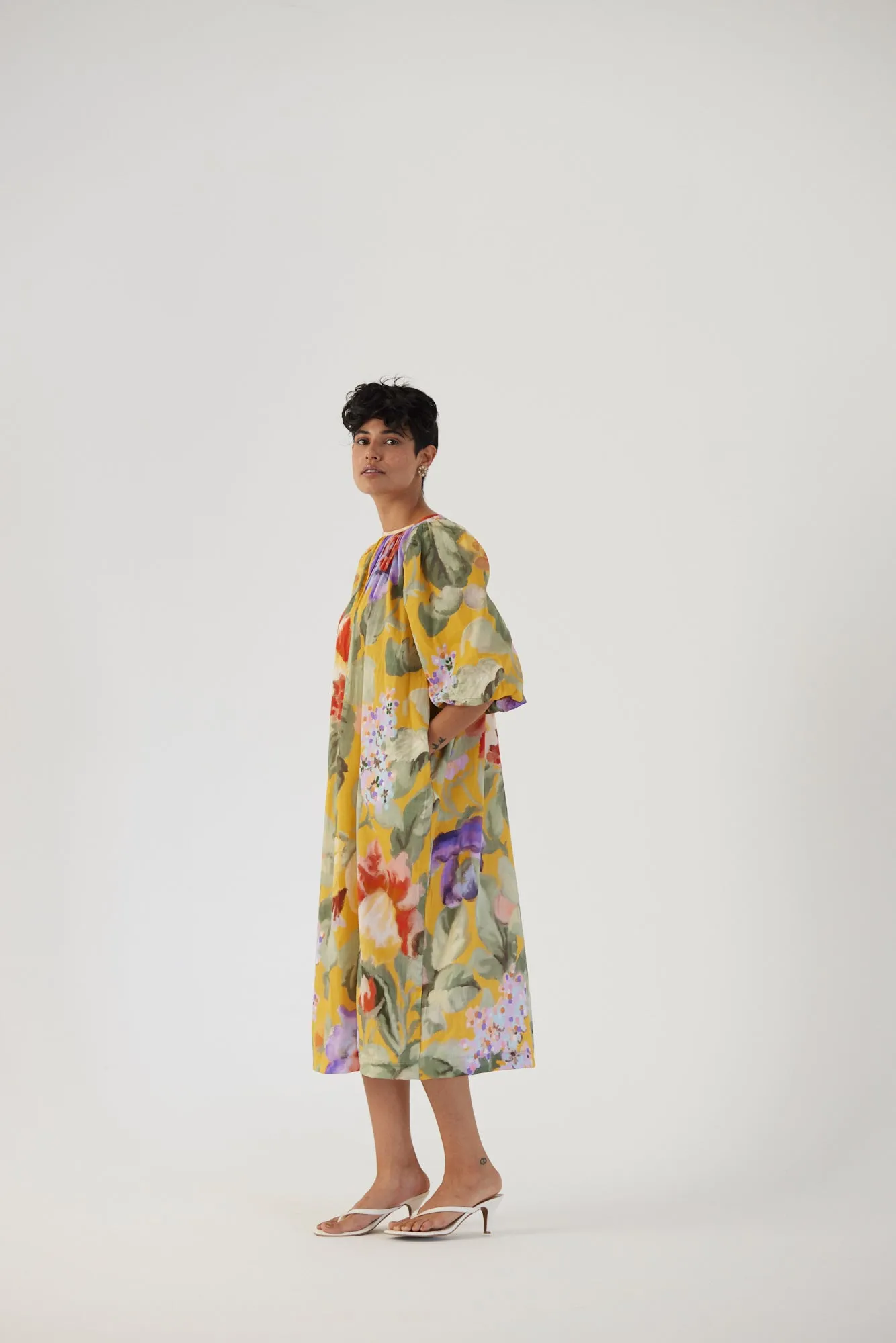 New Season Fall 24/Summer 25-Dress Cotton Satin Allora Midi Yellow-YAMBB33-Fashion Edit Yam