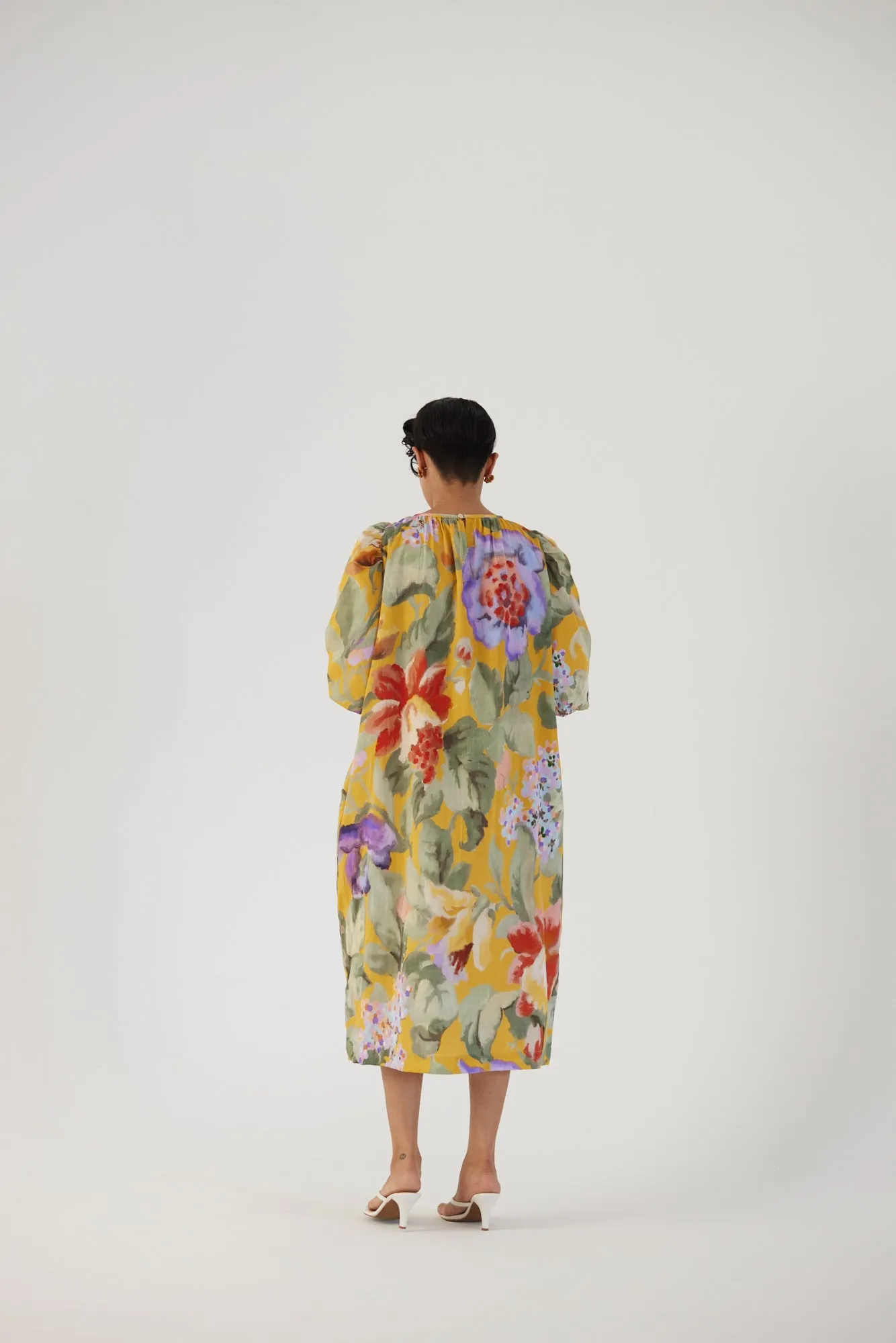 New Season Fall 24/Summer 25-Dress Cotton Satin Allora Midi Yellow-YAMBB33-Fashion Edit Yam