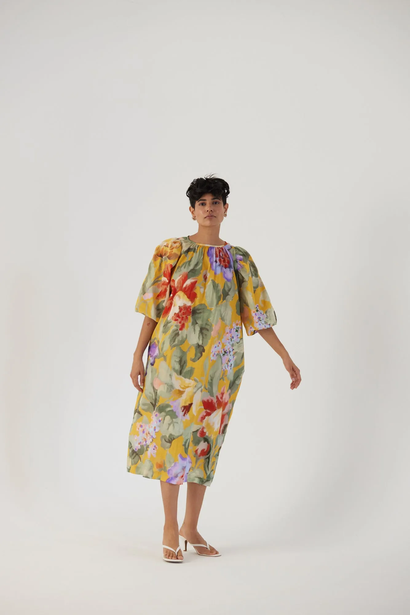 New Season Fall 24/Summer 25-Dress Cotton Satin Allora Midi Yellow-YAMBB33-Fashion Edit Yam