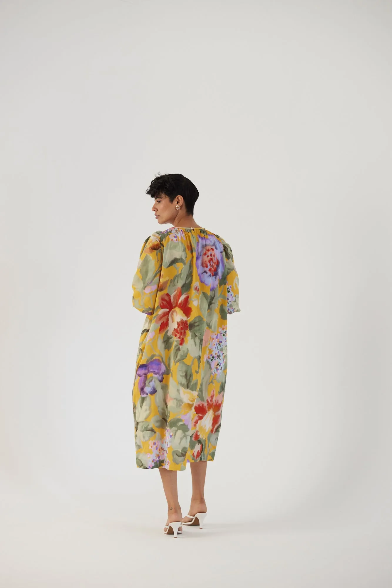 New Season Fall 24/Summer 25-Dress Cotton Satin Allora Midi Yellow-YAMBB33-Fashion Edit Yam