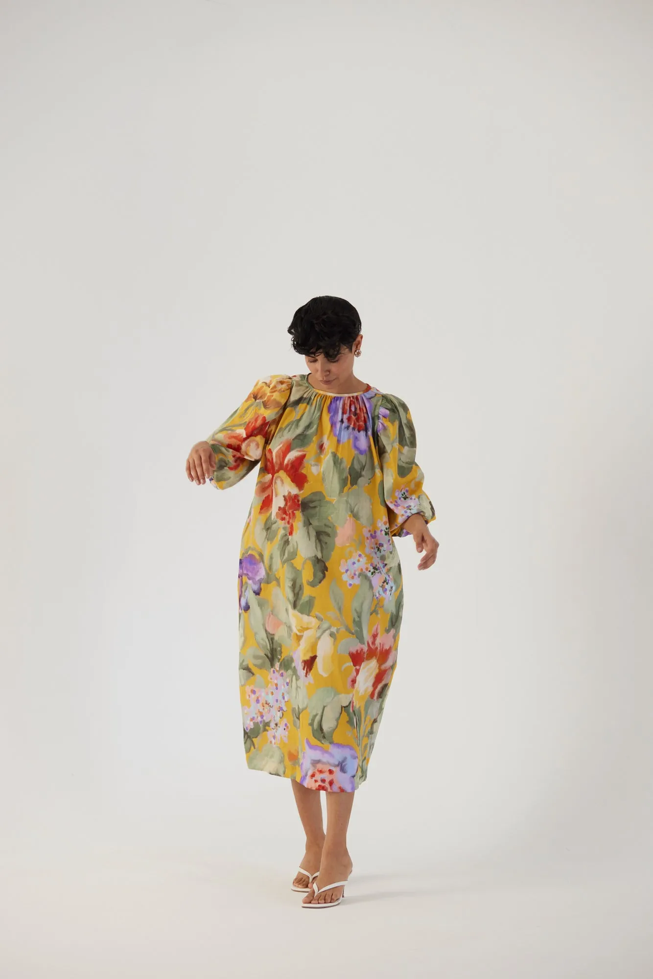 New Season Fall 24/Summer 25-Dress Cotton Satin Allora Midi Yellow-YAMBB33-Fashion Edit Yam