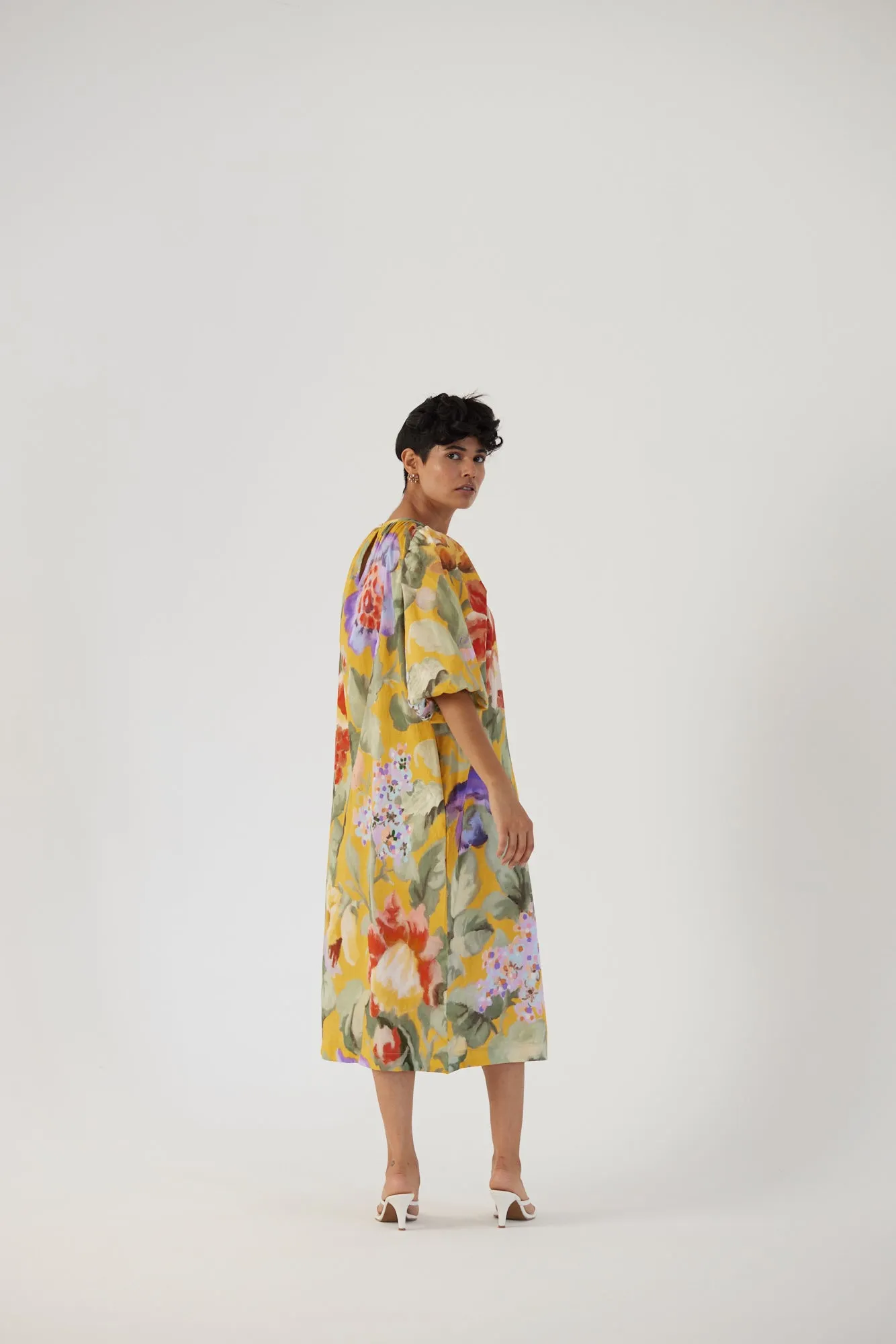 New Season Fall 24/Summer 25-Dress Cotton Satin Allora Midi Yellow-YAMBB33-Fashion Edit Yam