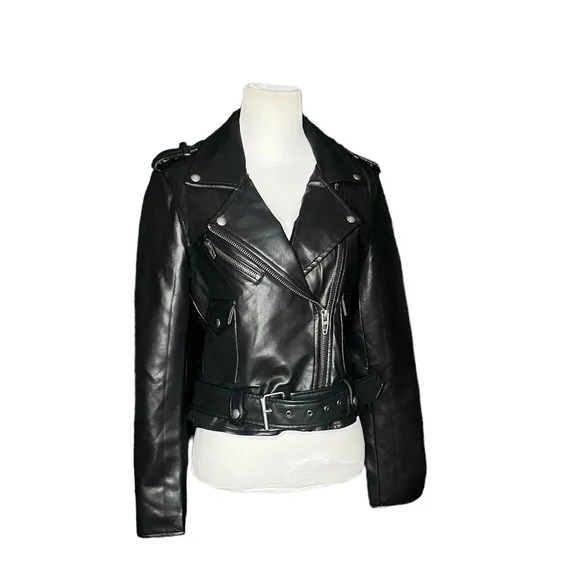 NWOT Women's BLANKNYC Faux Black Leather Moto Jacket – Sz Small